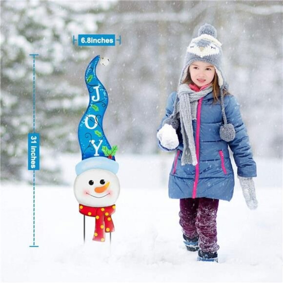 2 Pcs Christmas Yard Stakes, 3D Metal Outdoor, 31'' Snowman and Santa Christmas - Picture 5 of 7